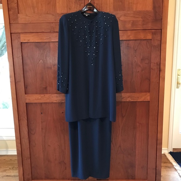 Evening Dress, full length with jacket, navy blue - Picture 9 of 9
